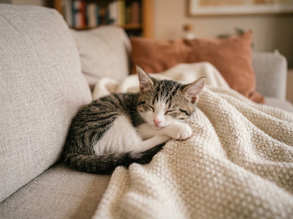Chaton endormi bien au chaud